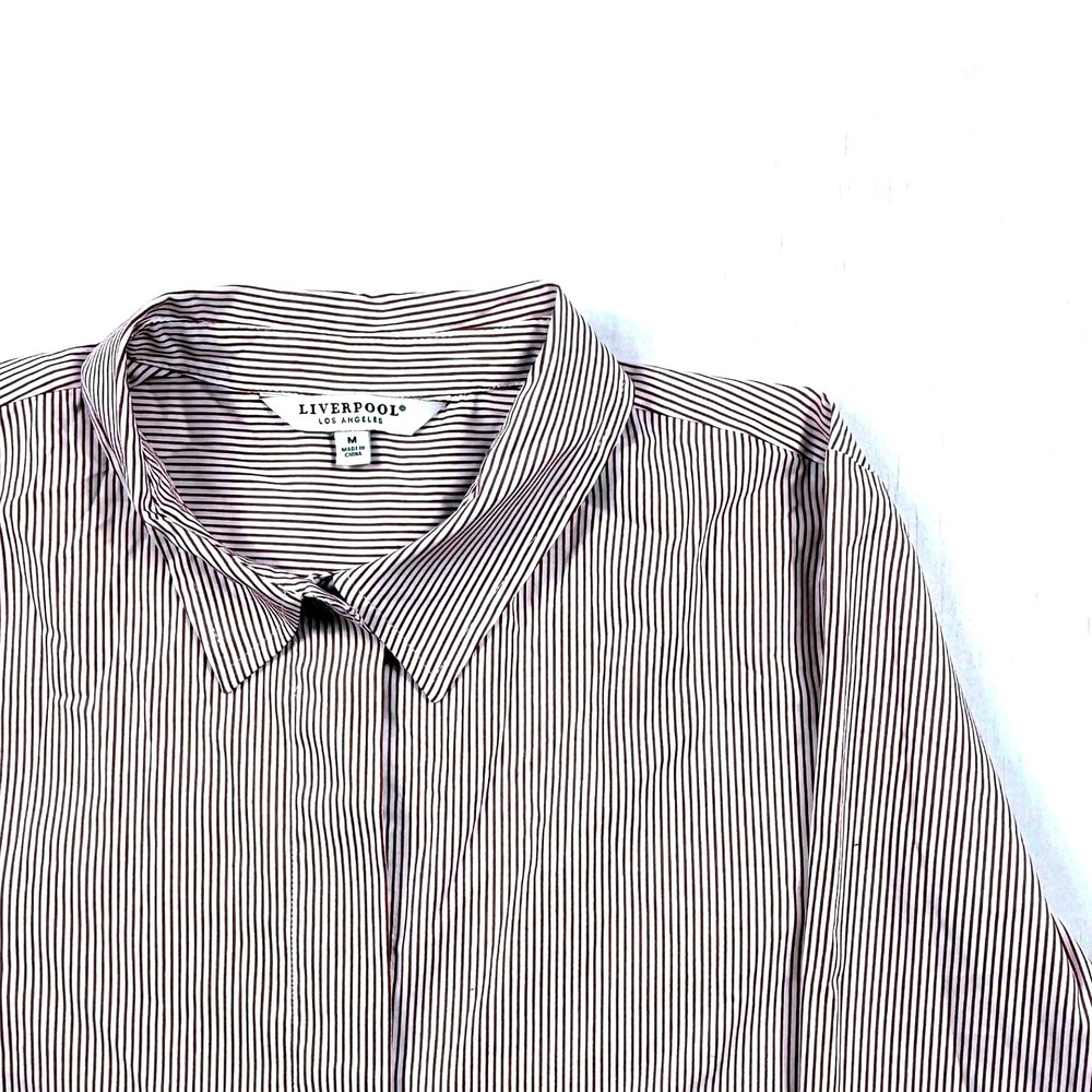 Liverpool Los Angeles Womens‎ Medium Burgundy White Striped Hidden Button Shirt